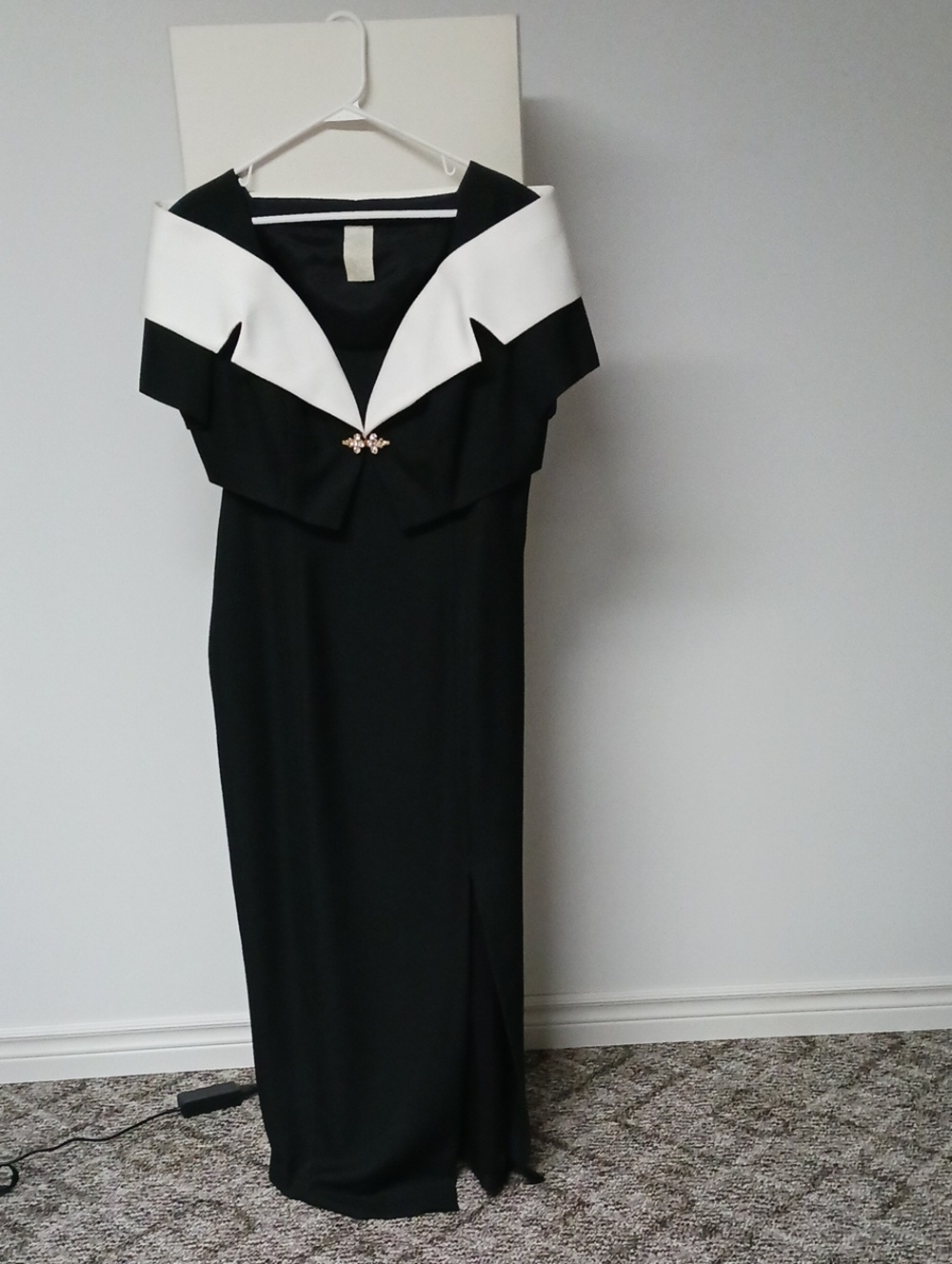 Elegant Black and White Off-Shoulder Evening Dress